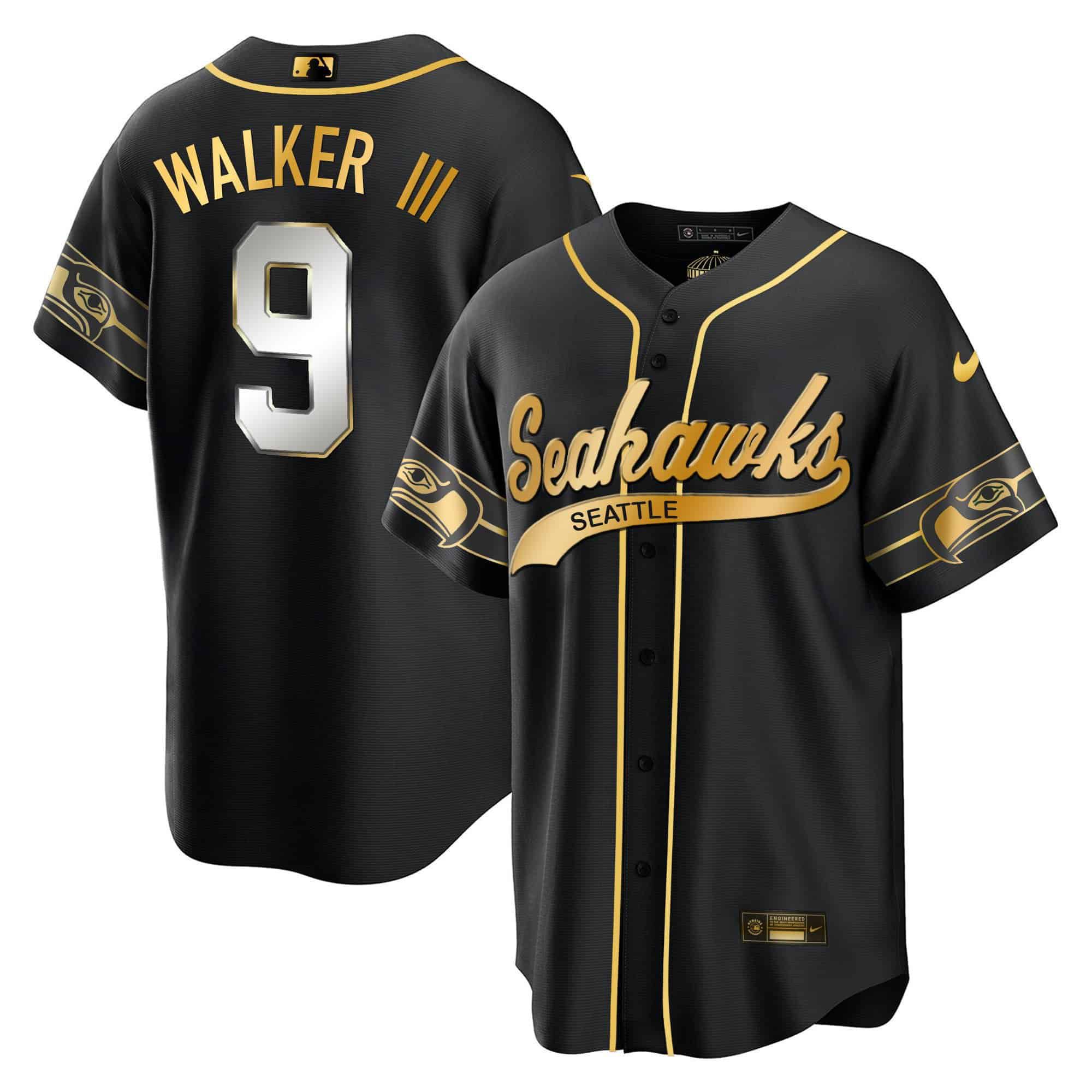 Men Seattle Seahawks 9 Walker iii Black 2024 Nike Throwback Gold Cool Base NFL Jersey